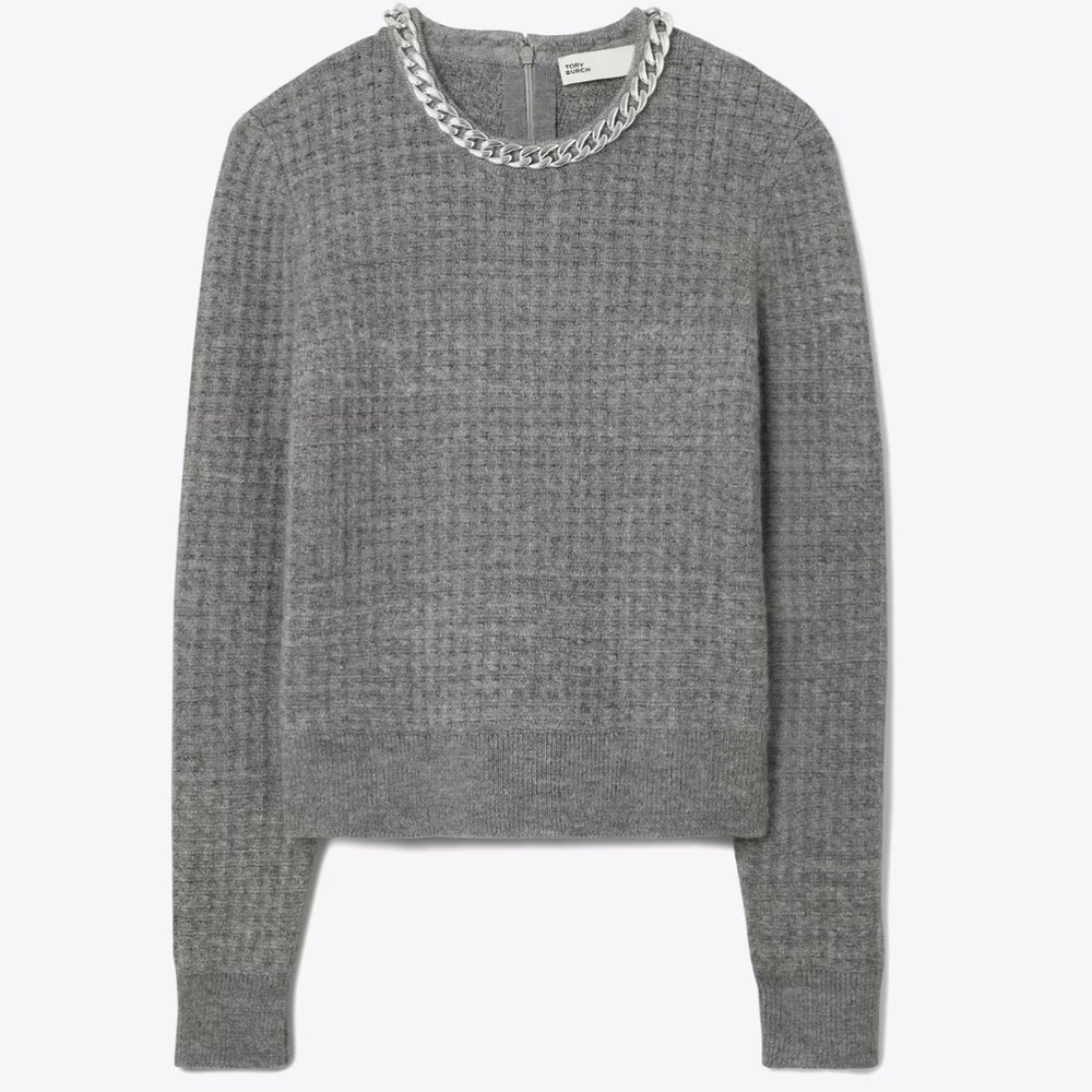 Tory Burch  Crew Chain Neck Sweater Gray NWT M 2025-2026
